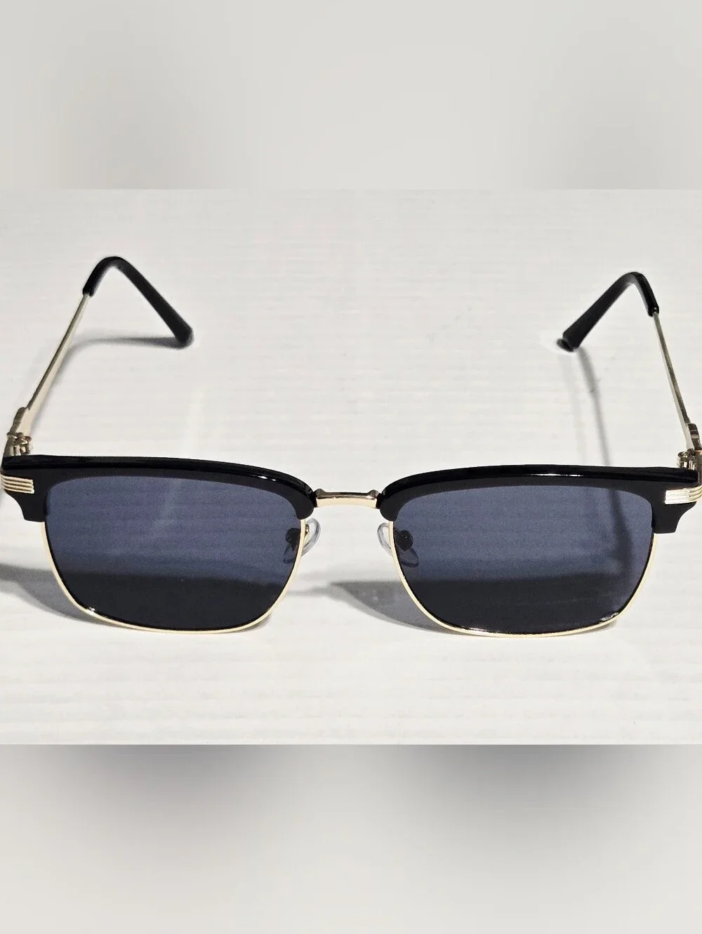 Vintage Style Half Rim Polarized Sunglasses Black Gold Rectangle UV400 Unisex